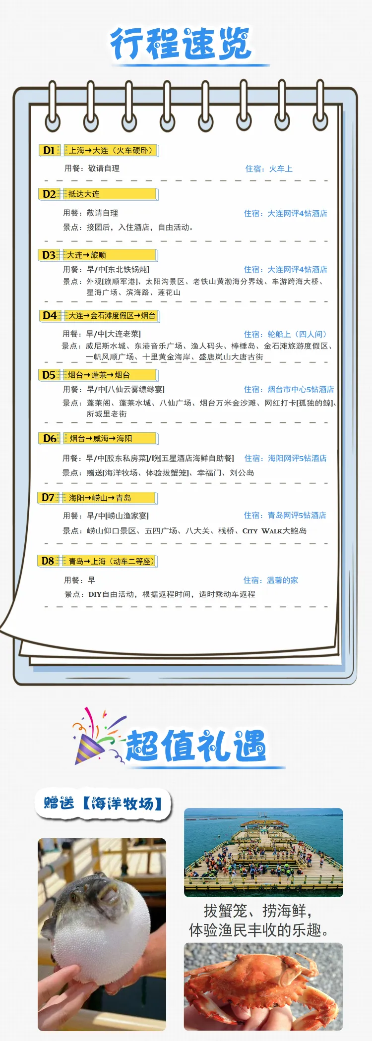 ✨五星鲁辽❤胶东半岛+辽宁半岛卧动8日深度游✨宿海边五星酒店✨品海鲜自助餐✨ 精华景点全覆盖，一次出行等于两次，超值！