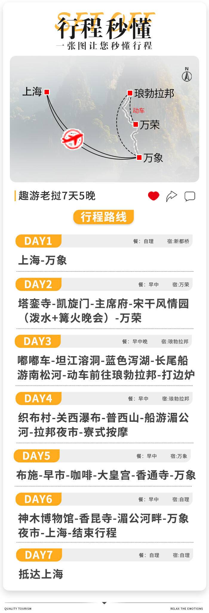 这是东南亚最后的神秘净土【趣游老挝·¥3499元/人起】万象双飞7天5晚，清晨布施的橙衣僧侣、黄昏的普西山日落、被联合国认证的世遗古城魅力