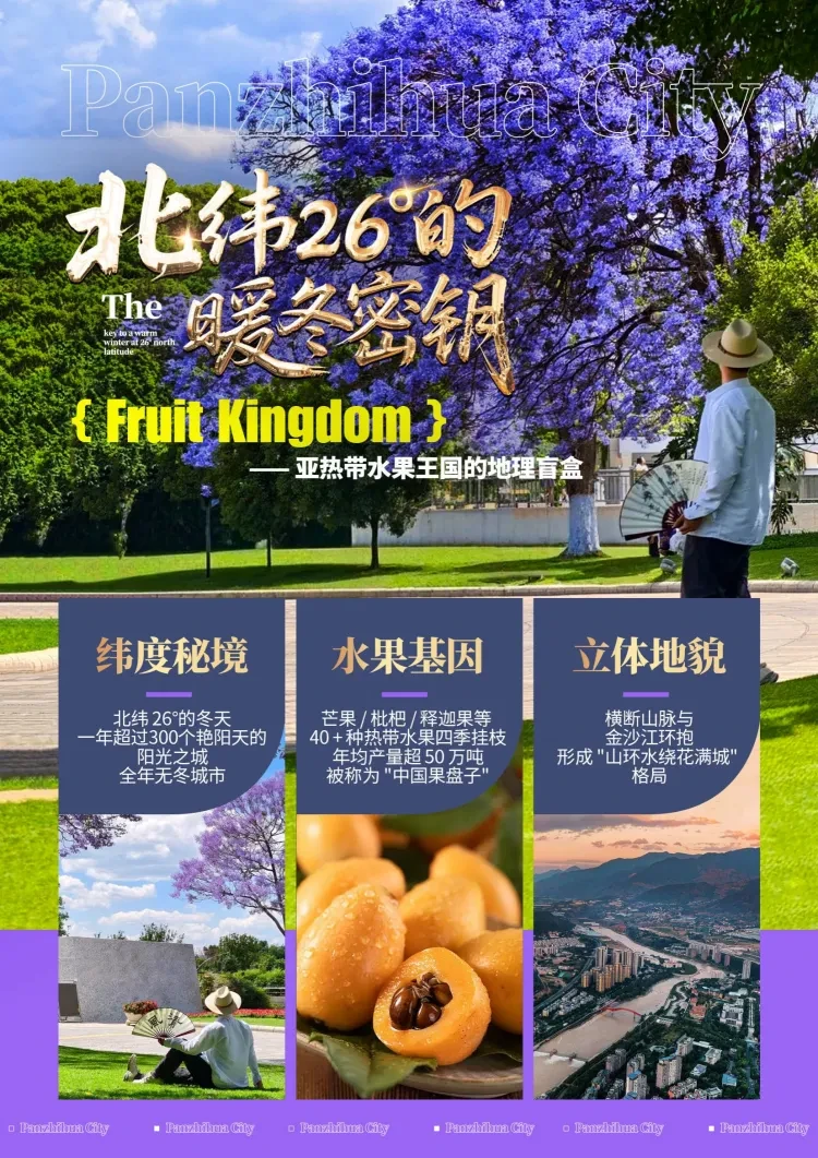 这里的冬天是穿短袖的呦！“花是一座城，城是一枝花” “阳光之城”“避寒之都”攀枝花，感受恬静优美的山水风光，体验多元文化的人文风情！双飞✈10天♥升级5晚4钻